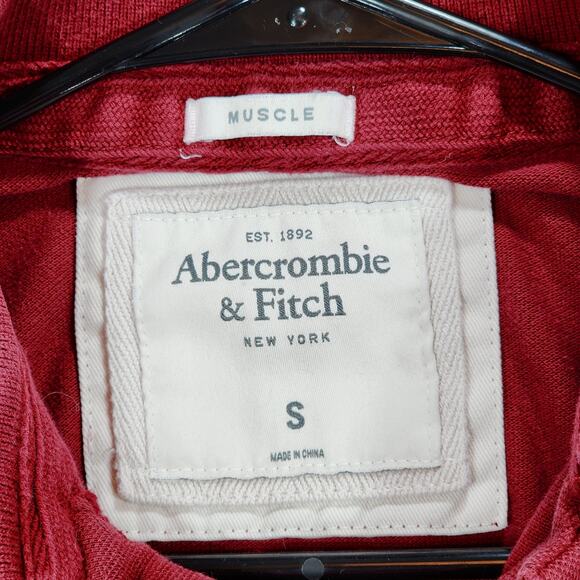 Vtg Abercrombie Fitch Muscle Polo Shirt S Men Red White Moose Y2K 90s Faded READ - Picture 3 of 10